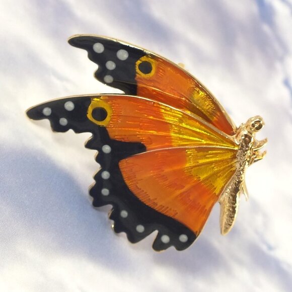 Butterfly Brooch  in vibrant Orange and gold - Picture 1 of 16